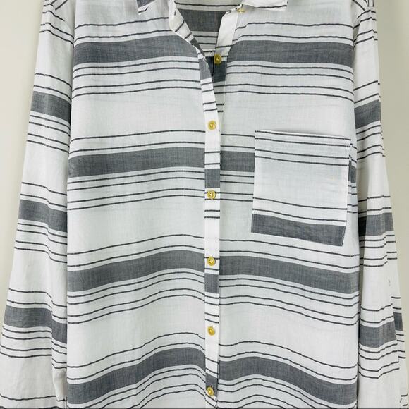 Matilda Jane white grey striped lightweight button down coastal shirt large - Picture 3 of 10